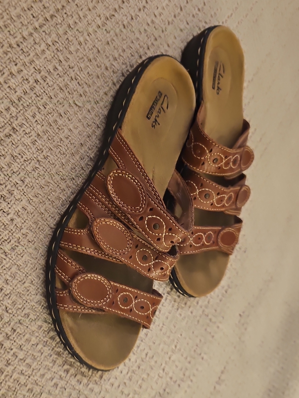 Clarks Brown Leather Multi-Strap Comfort Sandals